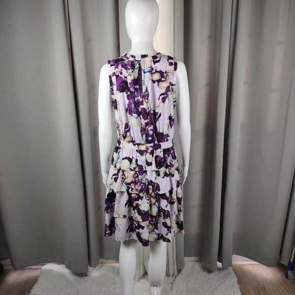 Banana Republic Floral Lilac Sleeveless Tiered A-Line Dress Size 10 Midi Length - Picture 4 of 11